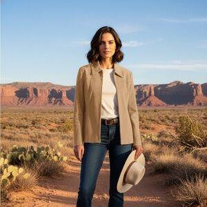 Classic Tan Leather Suede Zipper Front Jacket